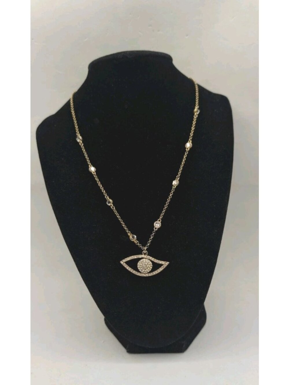 Necklace Joan Boyce Crystal Accented Drop Seeing Eye rhinestone bling signed
